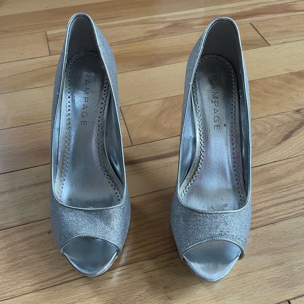 Rampage Glitter Silver Peep Toe Heels-Gracee-Size 9.5M